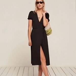 Reformation Addy Midi Black Wrap Dress size Medium